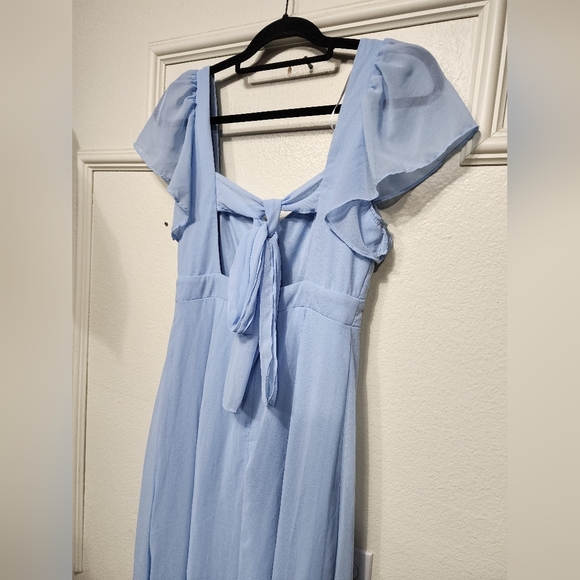 Lulus Simply Delightful Light Blue Tie-Back Flutter Sleeve Maxi M Wedding Party - Picture 9 of 10